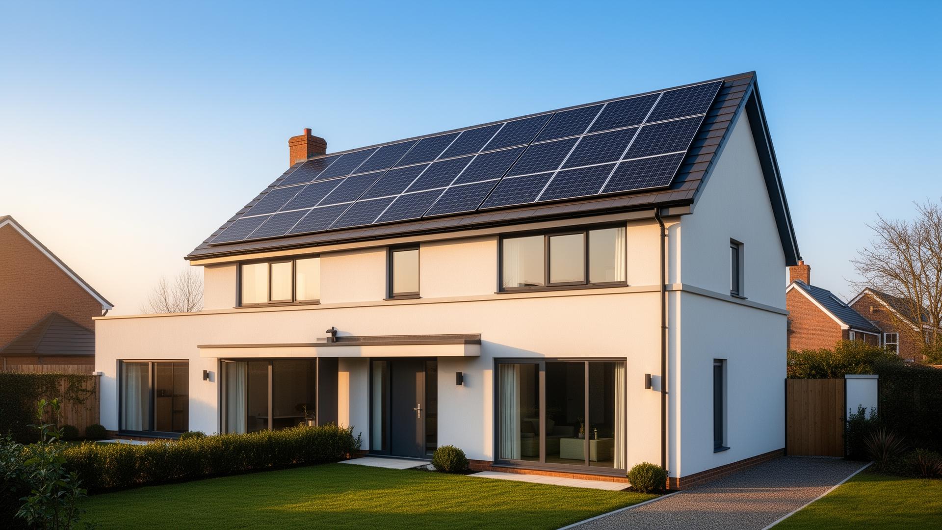 Modern UK home with solar panels